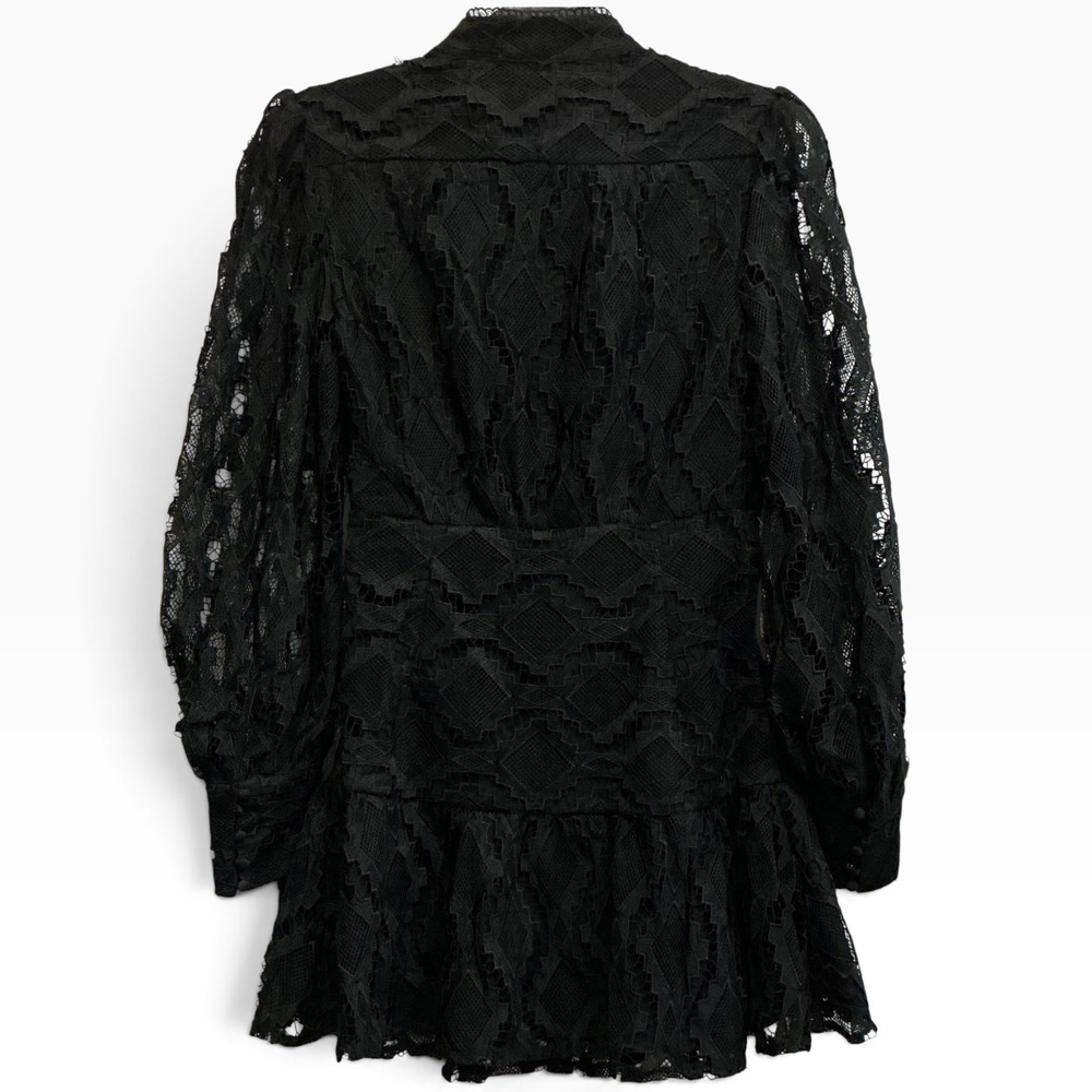 Bardot Remy Lace Mini Dress Black Long Puff Sleeve High Neck US M NWT - Picture 4 of 6